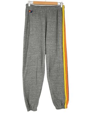 Aviator Nation 5‑Stripe Sweatpants Heather Grey Rainbow Stripes Size Large